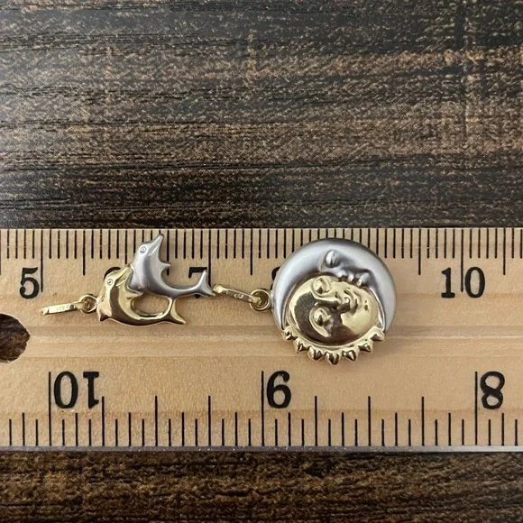 14k solid gold two tone puffy reversible sun moon face celestial pendant 3d - Picture 9 of 14